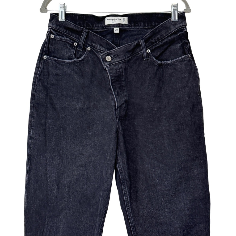 {A&F} "The Dad High Rise" Curve Love Crossover Waist Black Denim Jeans - Picture 4 of 7